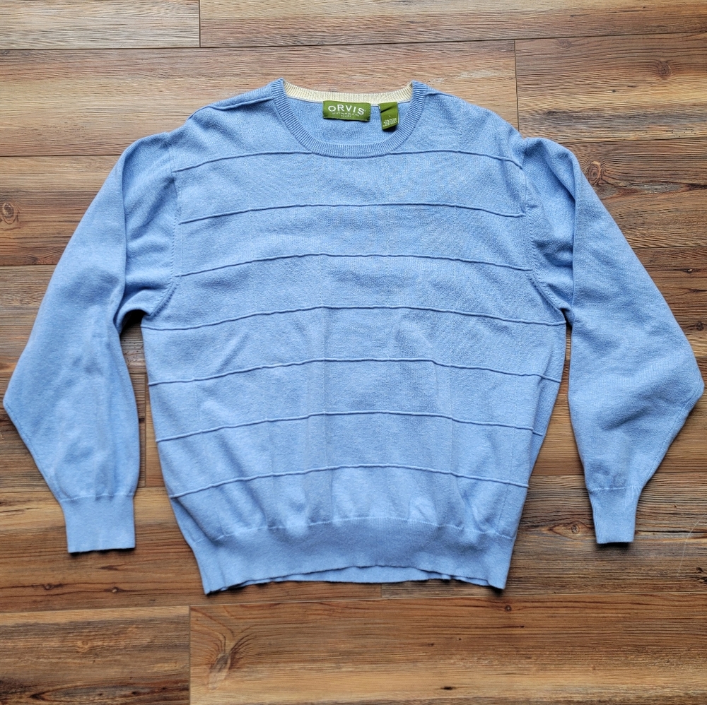 Grandpa Sweater Blue From Orvis Size Large 100% Cotton Good Condition